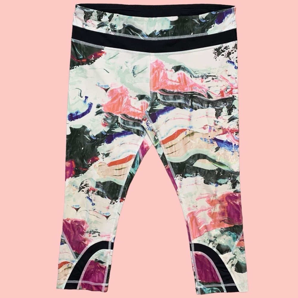 Lululemon Women Pigment Wave Multi Black Luxtreme Run Inspire Crop II Pant SZ 8